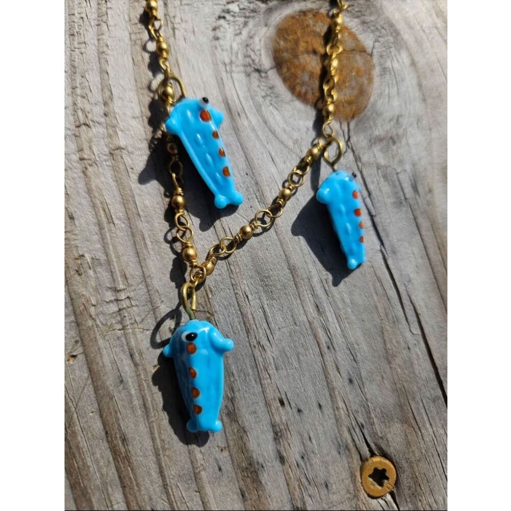 Vintage Blue Glass Fish Charm Necklace